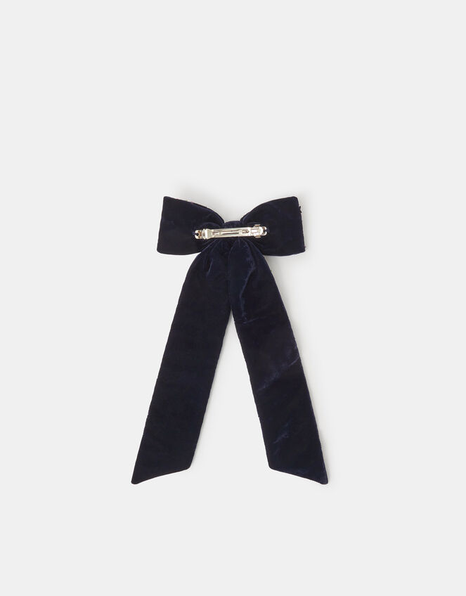 Embellished Celestial Velvet Bow Hair Clip, Blue (NAVY), large
