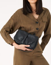 Ruched Leather Shoulder Bag, , large