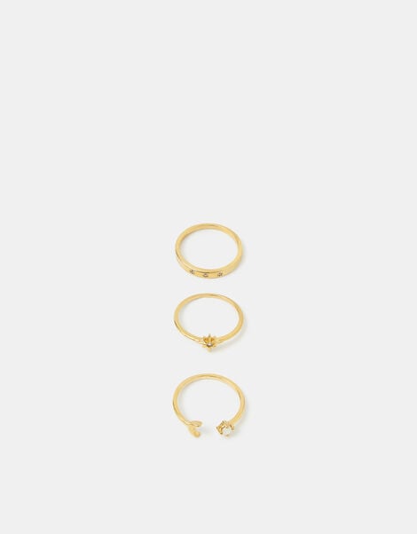3-Pack 14ct Gold-Plated Celestial Rings, Gold (GOLD), large