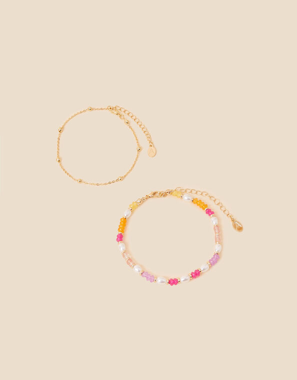 Bead and Pearl Anklets Set of Two, , large