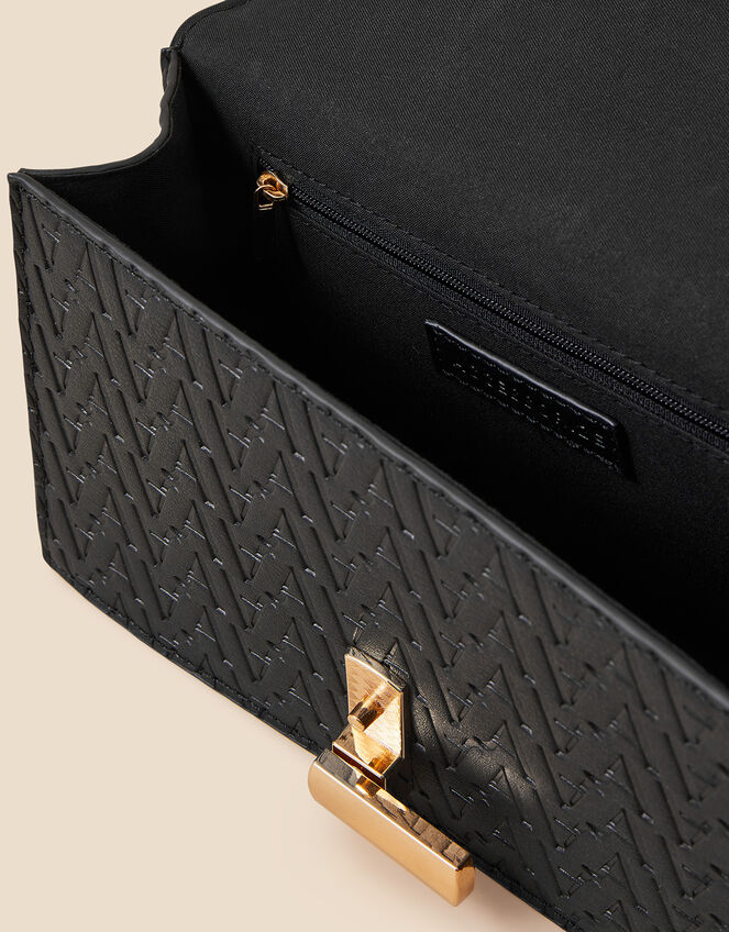 Small Logo Embossed Handheld Bag, Black (BLACK), large