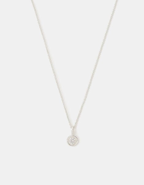 Sterling Silver Diamanté Halo Pendant Necklace, , large