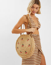 Cherry Round Jute Shoulder Bag, , large