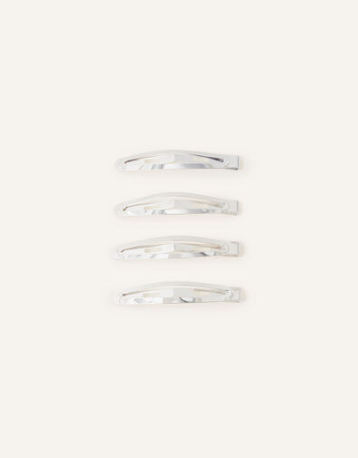 Metal Snap Hair Clips 4 Pack, Silver (SILVER), large