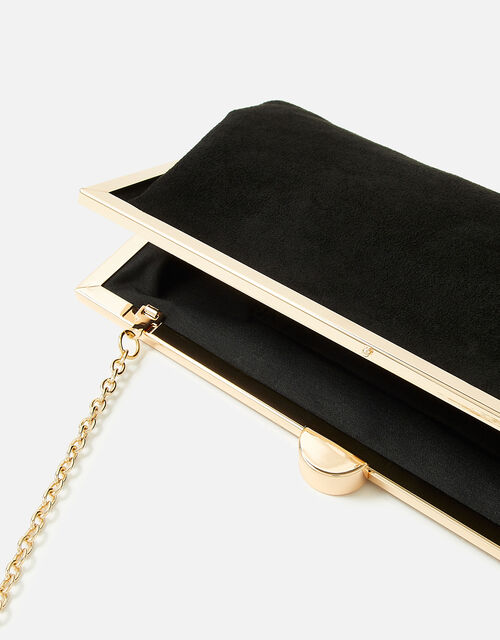 Suedette Clip Frame Clutch Bag, Black (BLACK), large