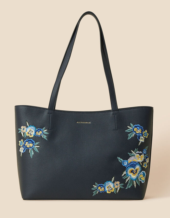 Floral Embroidered Tote Bag, , large