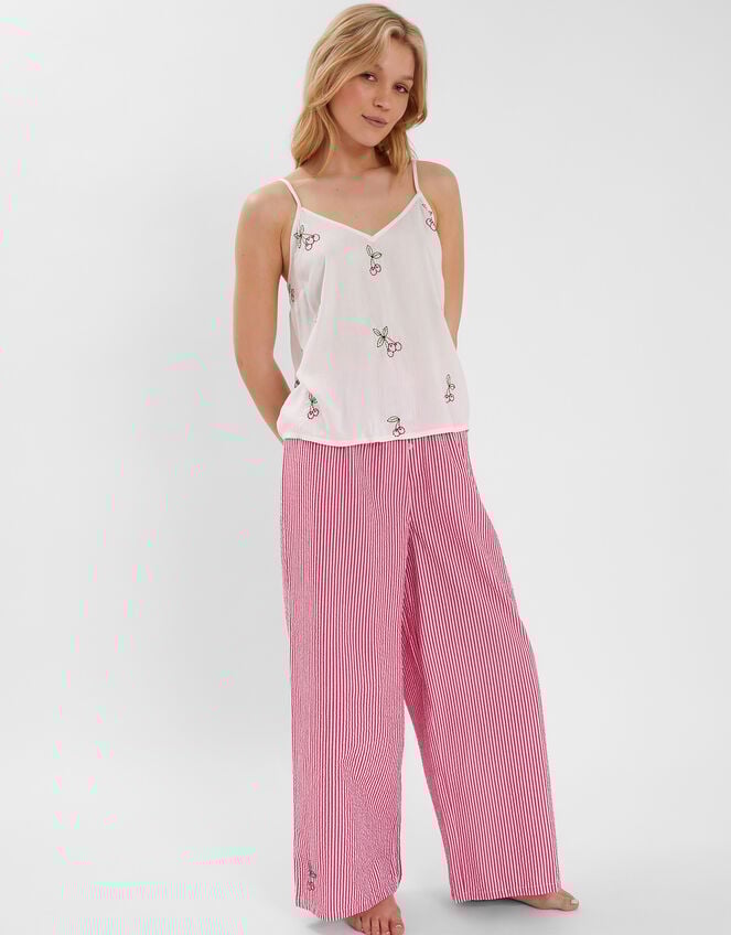 Cherry Embroidered Long Pyjamas Set, Red (RED), large