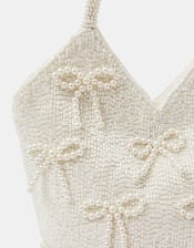 Pearl Bow Beaded Bridal Bag, , large