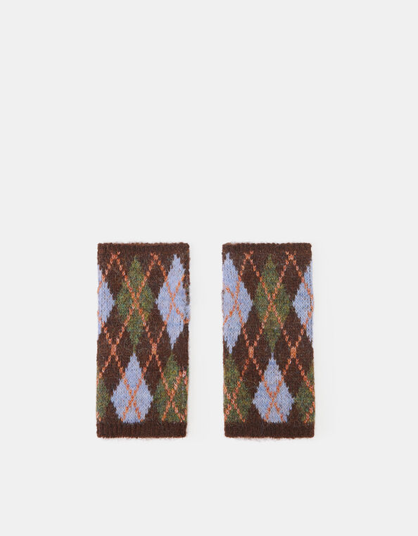 Arygle Knitted Wrist Warmers, , large