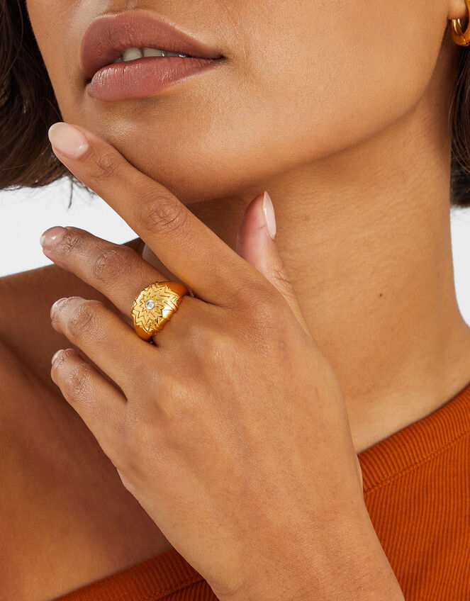 14ct Gold-Plated Diamanté Star Dome Ring, Gold (GOLD), large