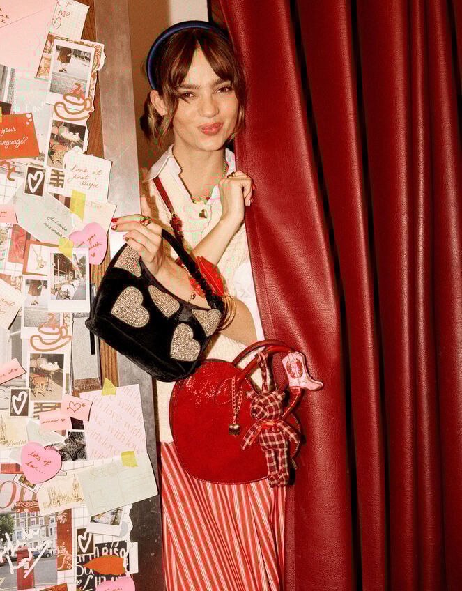 Patent Heart Crossbody Handbag , Red (RED), large