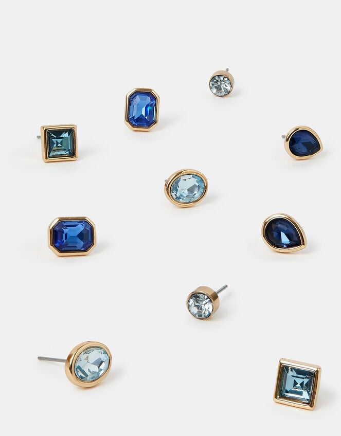5-Pack Gem Stud Earrings Blue, , large