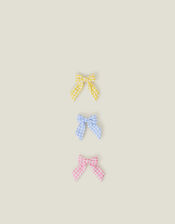 3-Pack Girls Gingham Bow Hair Clips, , large