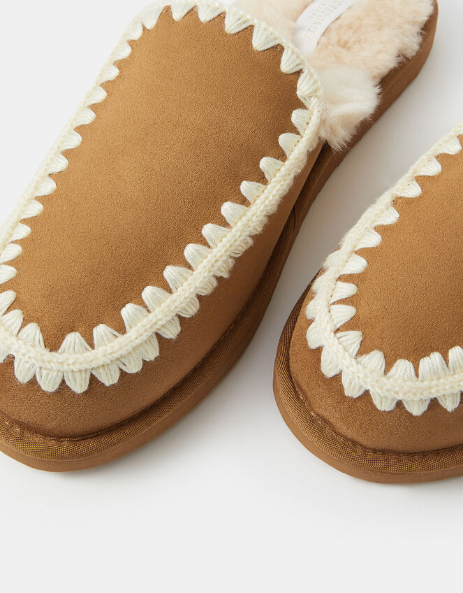 Whipstitch Suedette Mules, Tan (TAN), large