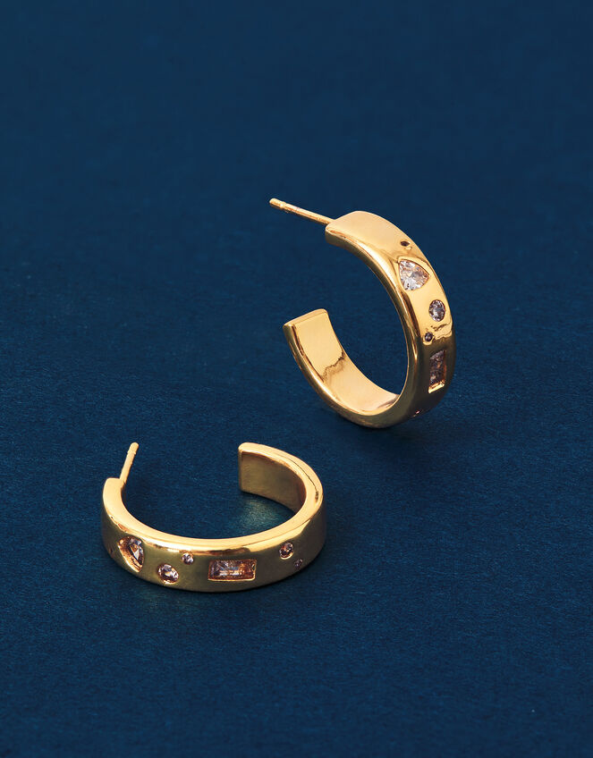14ct Gold-Plated Sparkle Chunky Hoop Earrings, , large