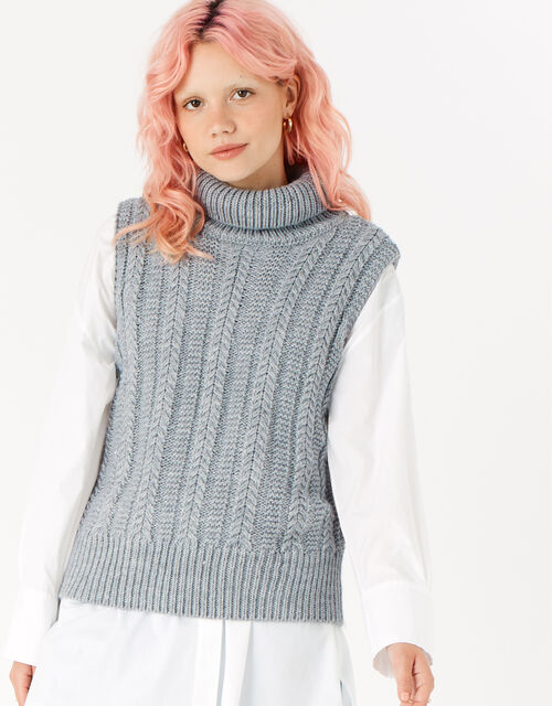 Polo Cable Knit Sleeveless Vest, Grey (LIGHT GREY), large