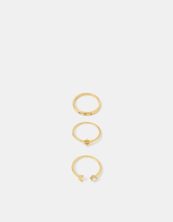 3-Pack 14ct Gold-Plated Celestial Rings, Gold (GOLD), large