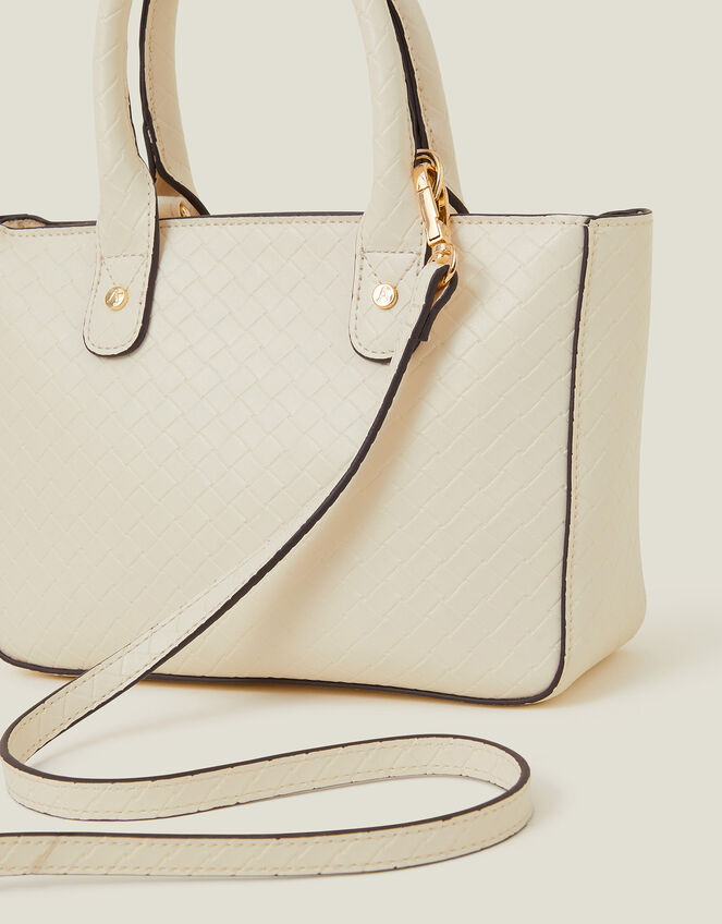 Mini Woven Faux Leather Handbag, Cream (CREAM), large