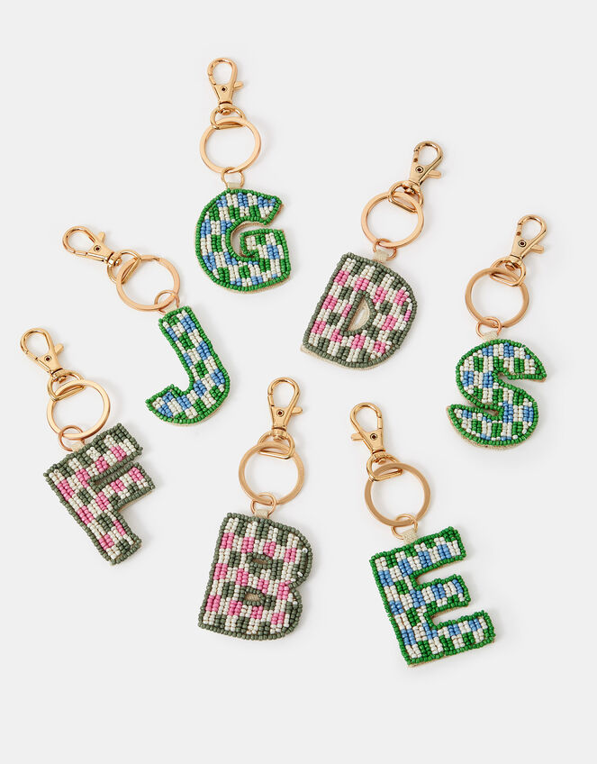 Beaded Initial Keyring, Multi (PASTEL MULTI), large