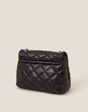 Quilted Faux Leather Cross-Body Bag, Black (BLACK), large