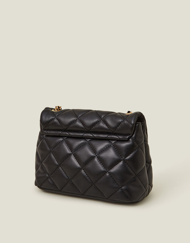 Quilted Faux Leather Cross-Body Bag, Black (BLACK), large