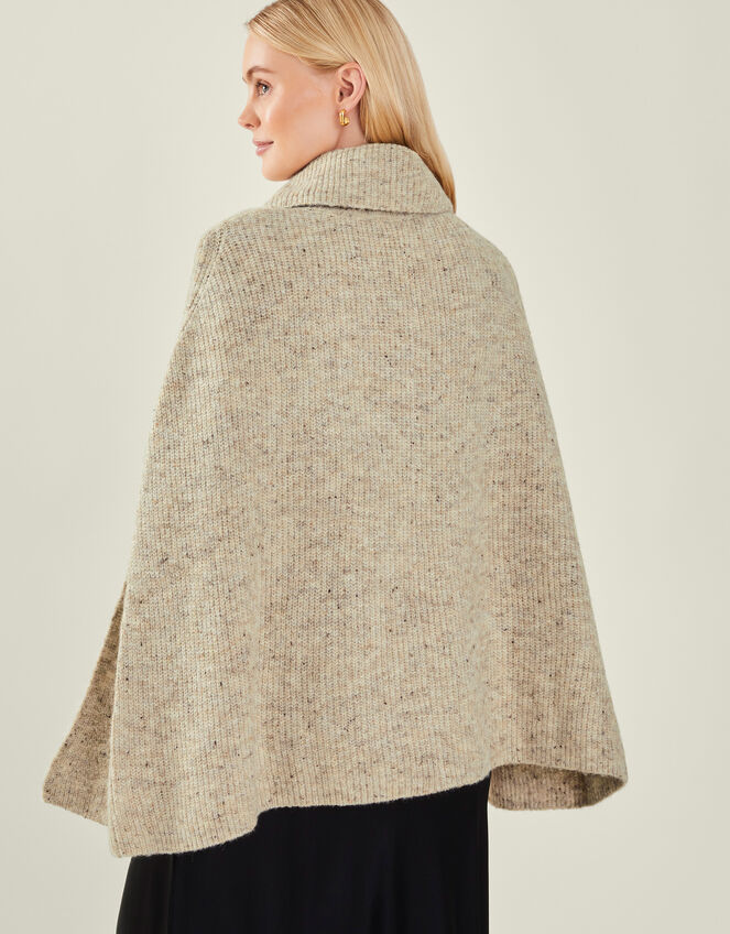 Roll Neck Knit Poncho, Camel (OATMEAL), large