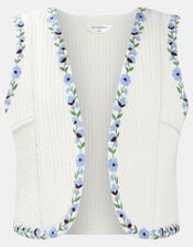 Floral Embroidered Quilted Waistcoat, Ivory (IVORY), large
