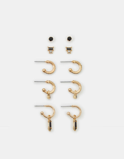 5-Pack Gemstone Stud & Hoop Earrings, Black (BLACK), large
