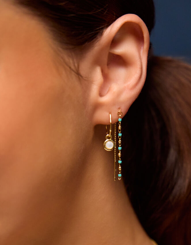 5-Pack 14ct Gold-Plated Blue Stone Stud & Hoop Earrings, , large