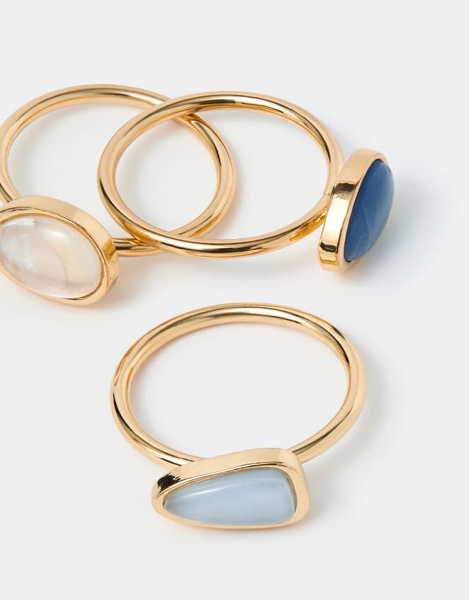 3-Pack Mother of Pearl Stone Rings Set, Blue (BLUE), large