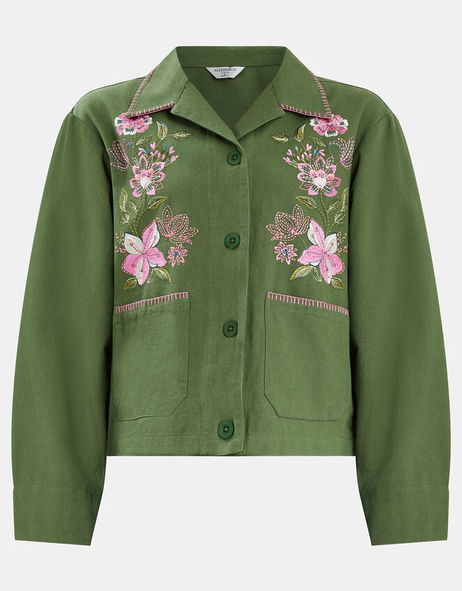 Jasmine Embroidered Cotton Jacket, Green (KHAKI), large