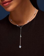 Sterling Silver-Plated Blue Quartz Lariat Necklace, , large