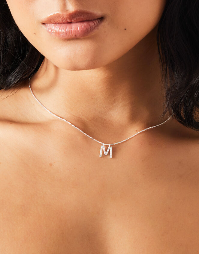 Sterling Silver Diamante Initial Pendant Necklace, White (ST CRYSTAL), large
