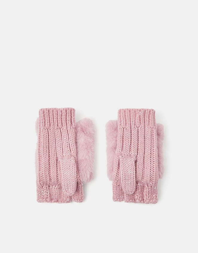 Girls Cat Fingerless Mitten Gloves, Pink (PINK), large