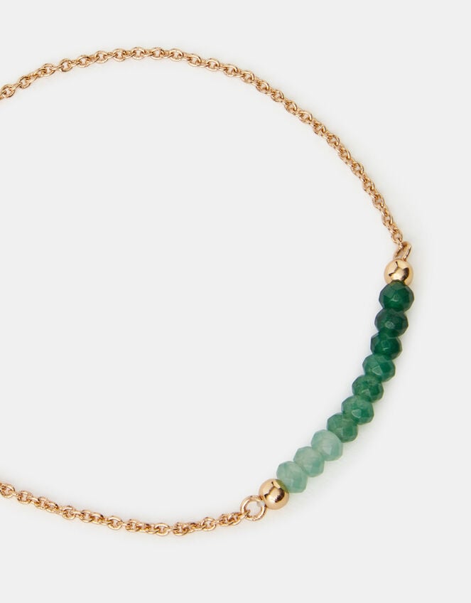 14ct Gold-Plated Quartz Healing Stone Beaded Bracelet, Green (GREEN), large