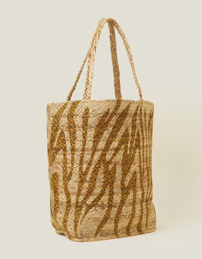 Zebra Print Jute Shopper Bag, , large