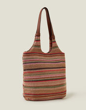 Stripe Raffia Shoulder Bag, , large