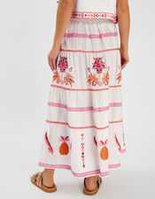 Mirror & Palm Embroidered Maxi Skirt, White (WHITE), large