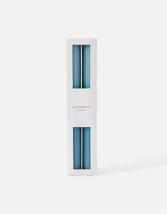 Ribbed Pillar Candle Set, Blue (BLUE), large
