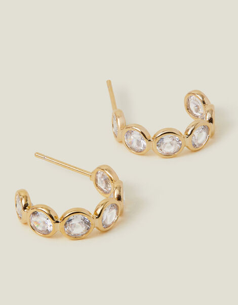 14ct Gold-Plated Circle Diamante Hoop Earrings, , large