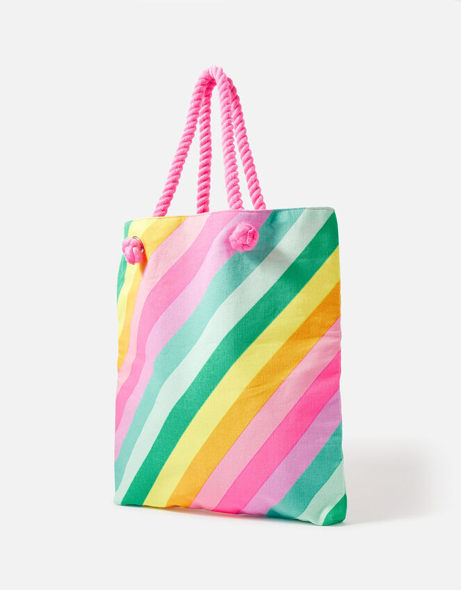 Girls Rainbow Stripe Shopper Bag, , large
