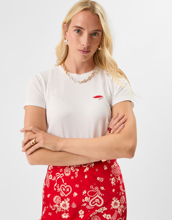 Bisou Cotton T-Shirt, White (WHITE), large