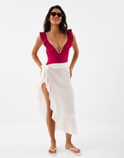 Ruffle Plunge Swimsuit, Red (RED), large