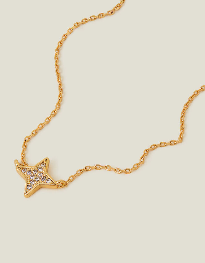 14ct Gold-Plated Sparkle Star Charm Necklace, , large