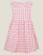 Girls Sleeveless Gingham Strawberry Dress, Pink (PINK), large
