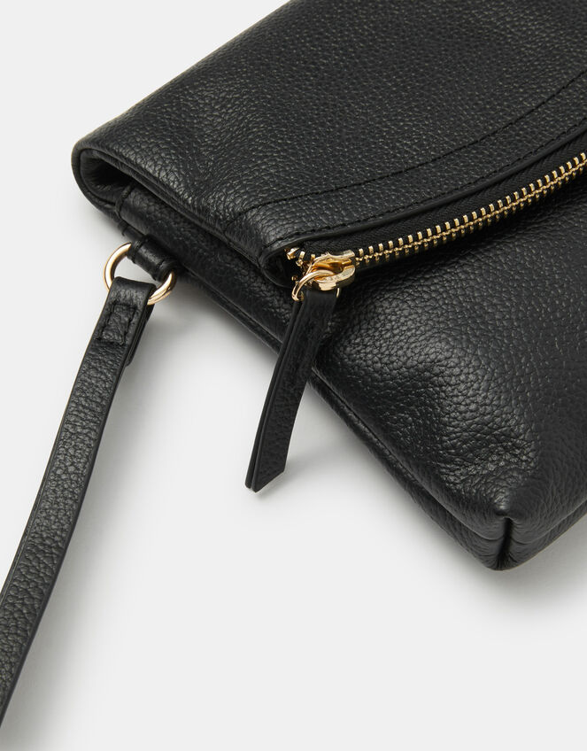 Curved Foldover Leather Wristlet Bag, , large