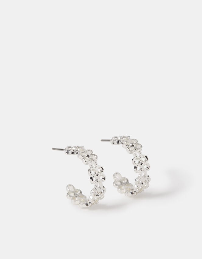 Flower Cut Out Hoop Earrings, Silver (SILVER), large