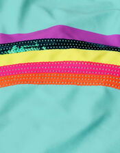 Girls Sequin Shooting Rainbow Swimsuit with Recycled Polyester, Blue (AQUA), large