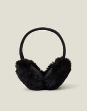 Faux Fur Earmuffs, Black (BLACK), large