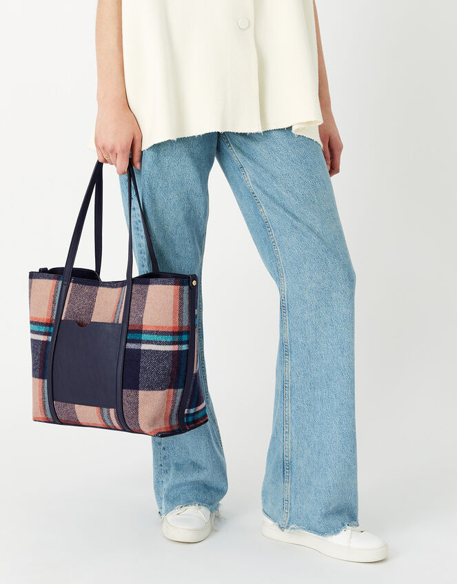 Textile Check Tote Bag, , large
